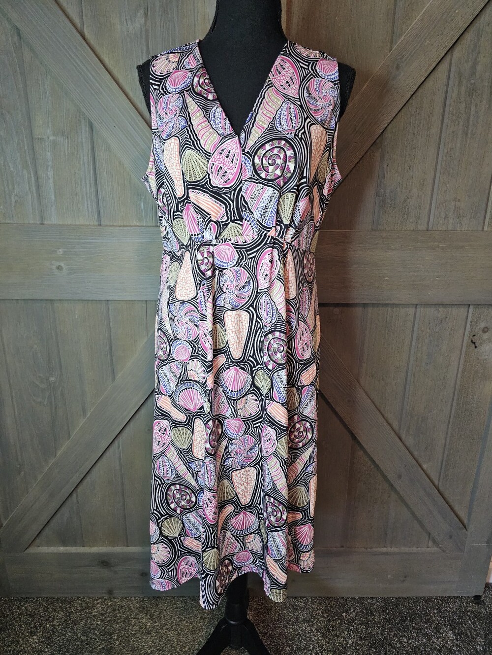 Ruby Rd. Seashell Print Sleeveless Midi Dress Women's Size M